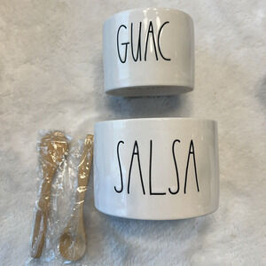 Rae Dunn Artisan Collection Guac & Salsa‎ Bowl Set w/ Spoons Magenta NO BOX